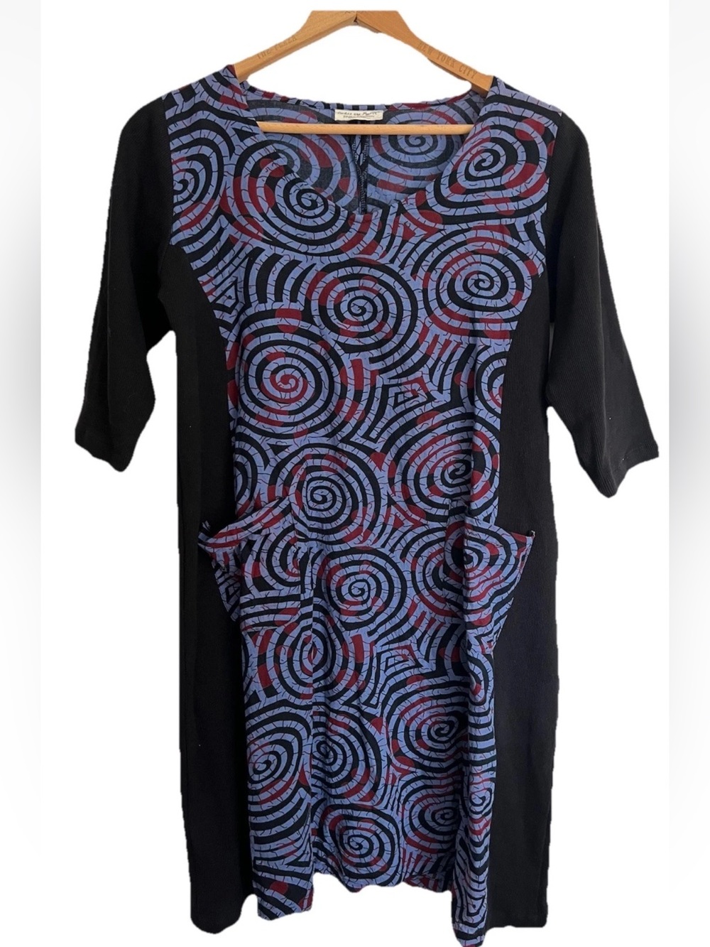 Dress Like Marie Lagenlook Black Blue Cotton Swirl Art To Wear Shift Dress Nepal